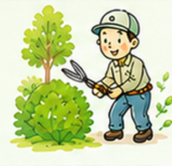 庭木の剪定をするスタッフのイラスト